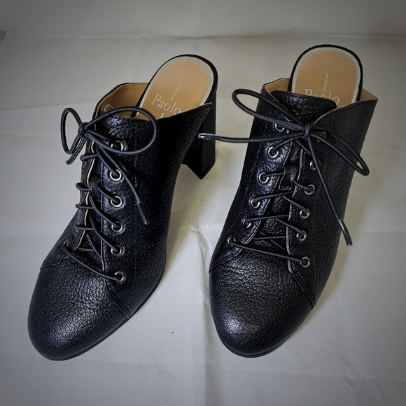 SYLVIE By Linea Paolo | Sassy Lace-UpHigh Block Heel LeatherMule - Picture 3 of 7